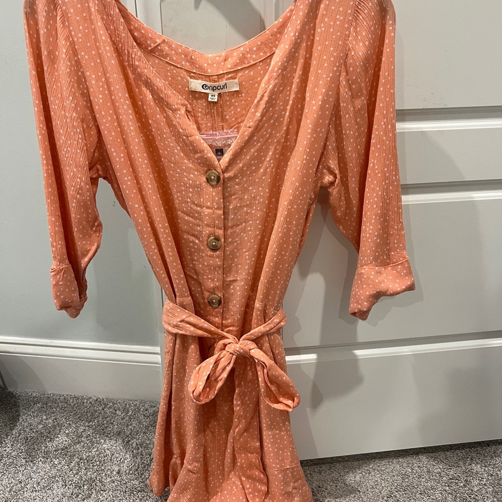 Rip Curl Women's Peach Dot Button-Front Tie-Waist Romper